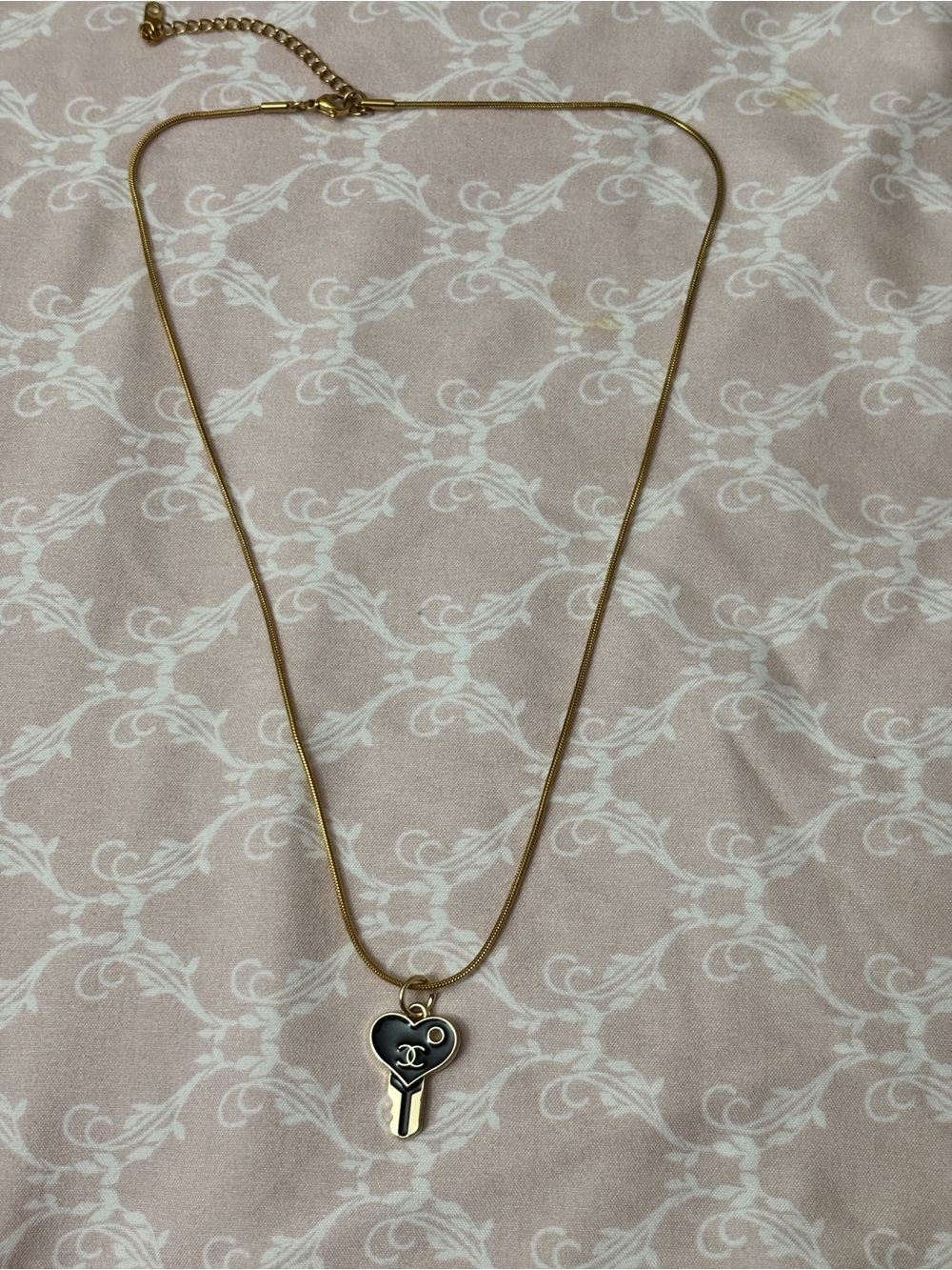 18k gold plated Heart Key Pendant Necklace - Black Accent